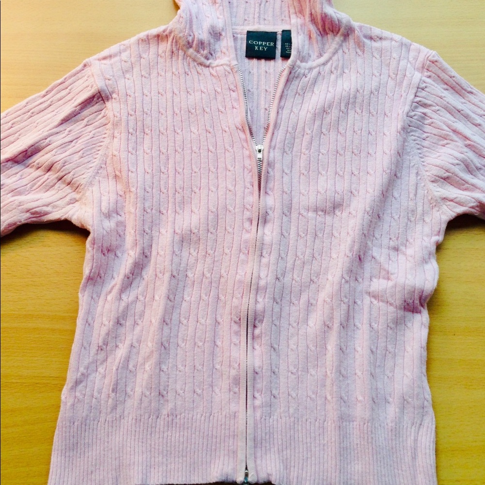 Pink Cable Knit Zip-Up Sweater - Copper Key - Picture 6 of 6